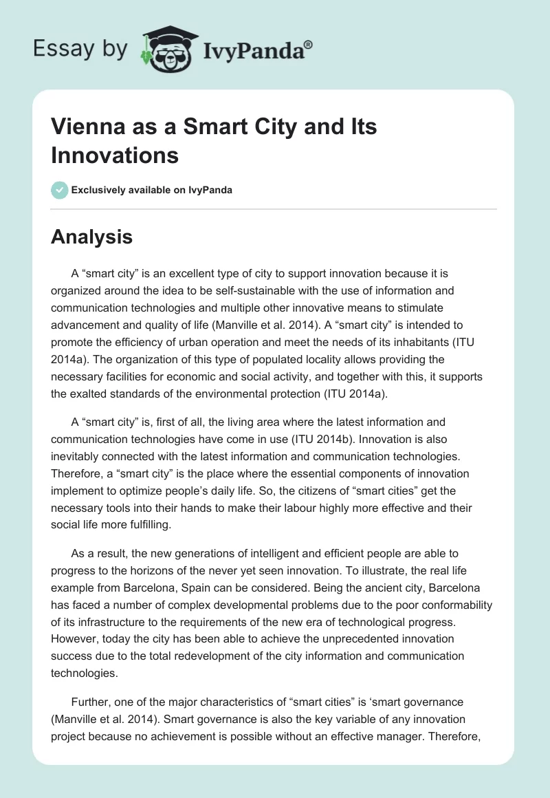 Vienna as a Smart City and Its Innovations. Page 1