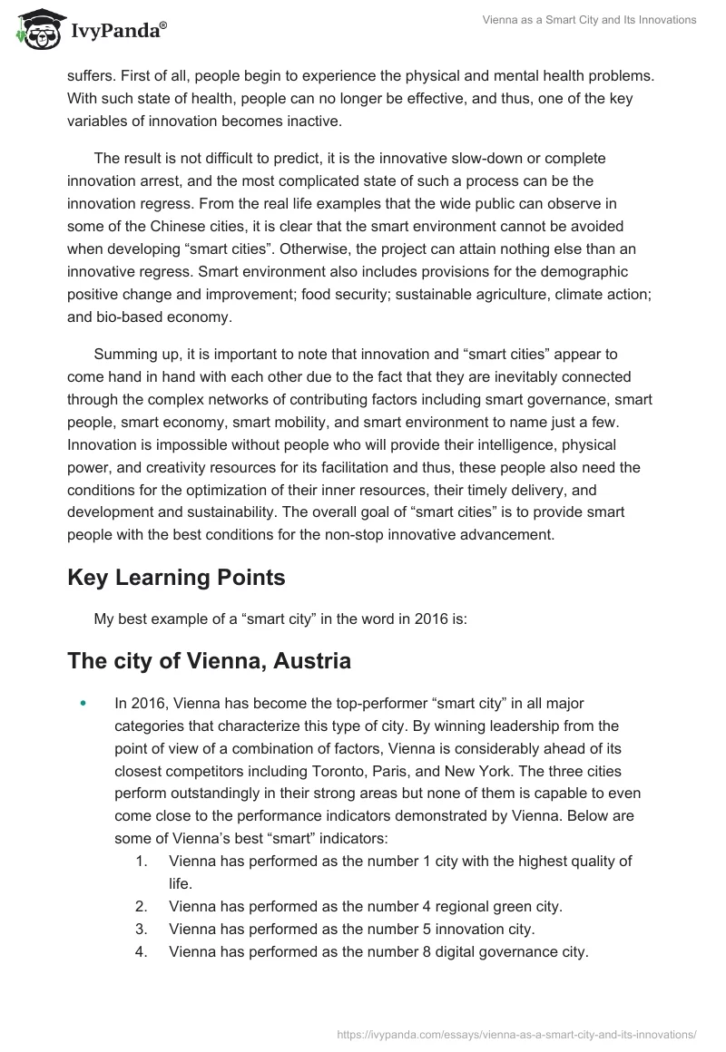 Vienna as a Smart City and Its Innovations. Page 3