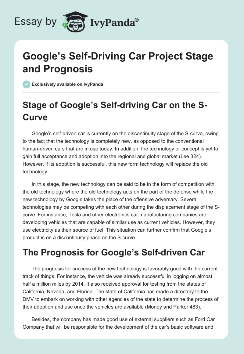 Google’s Self-Driving Car Project Stage and Prognosis. Page 1