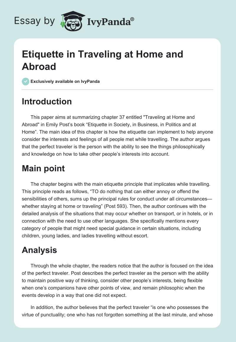 Etiquette in Traveling at Home and Abroad. Page 1