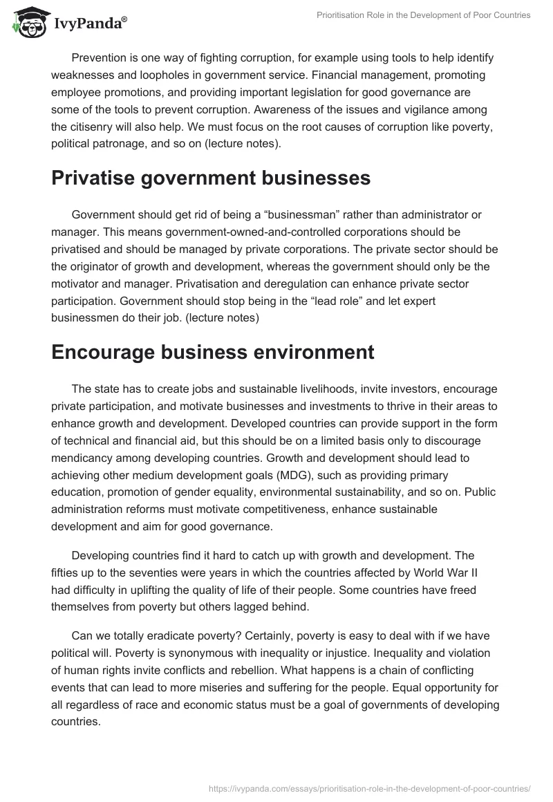 Prioritisation Role in the Development of Poor Countries. Page 3