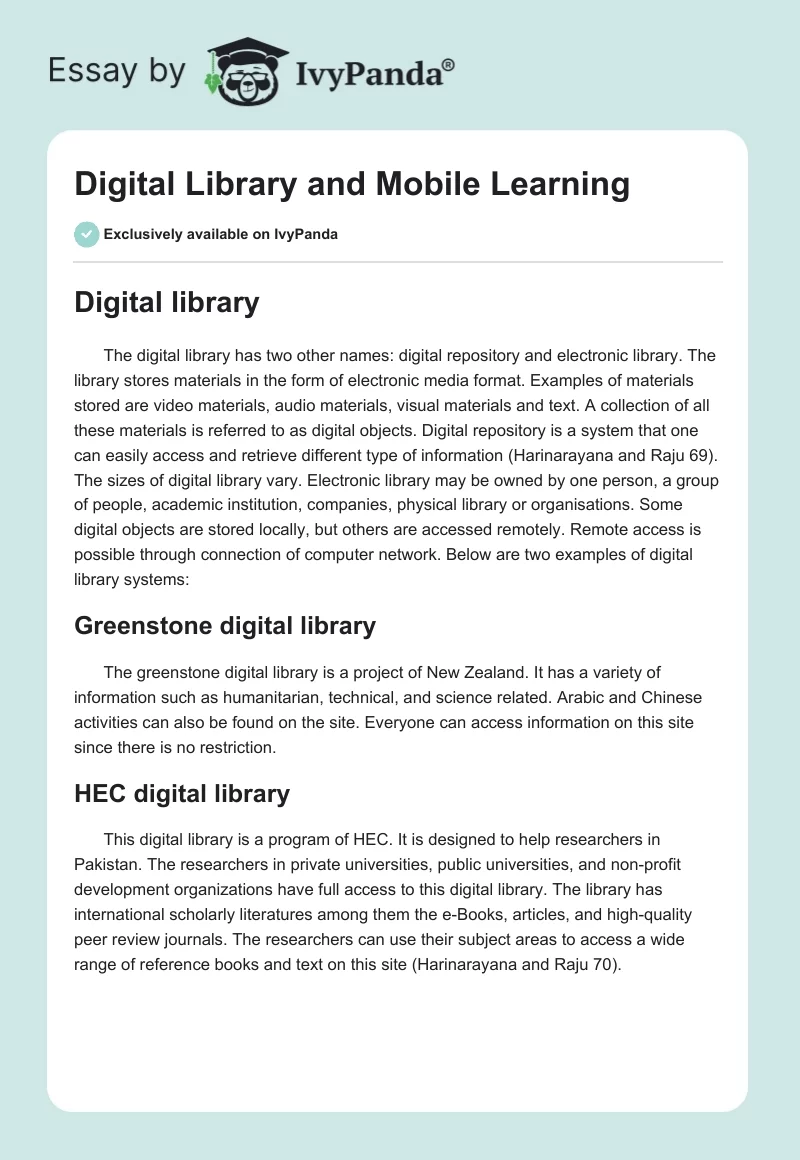 Digital Library and Mobile Learning. Page 1