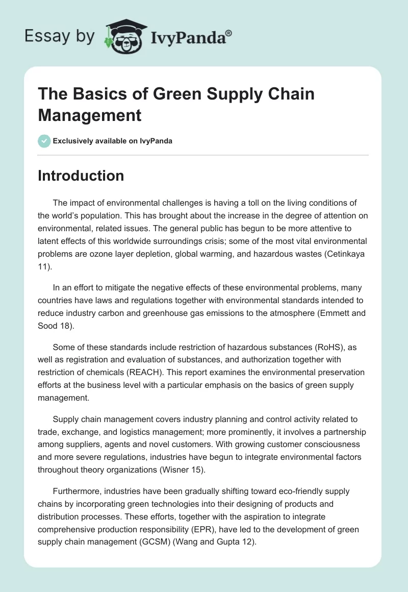 The Basics of Green Supply Chain Management. Page 1
