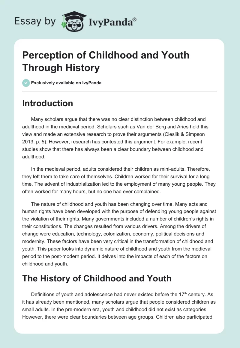 Perception of Childhood and Youth Through History. Page 1