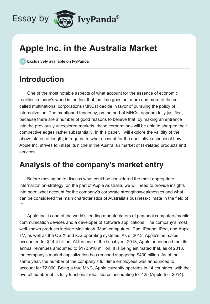 Apple Inc. in the Australia Market. Page 1