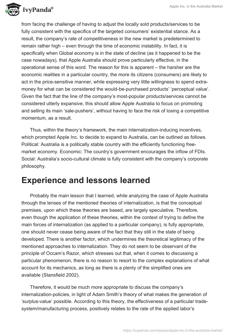 Apple Inc. in the Australia Market. Page 4