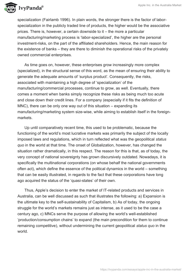 Apple Inc. in the Australia Market. Page 5
