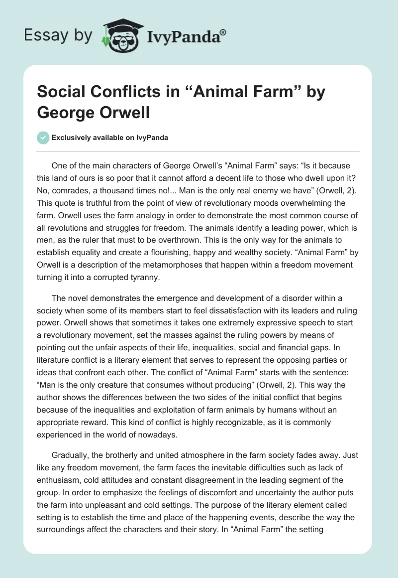 Social Conflicts in “Animal Farm” by George Orwell. Page 1