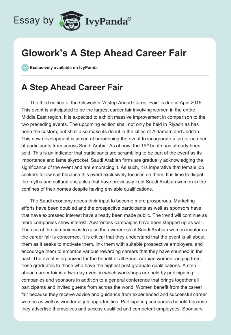 Glowork’s A Step Ahead Career Fair. Page 1