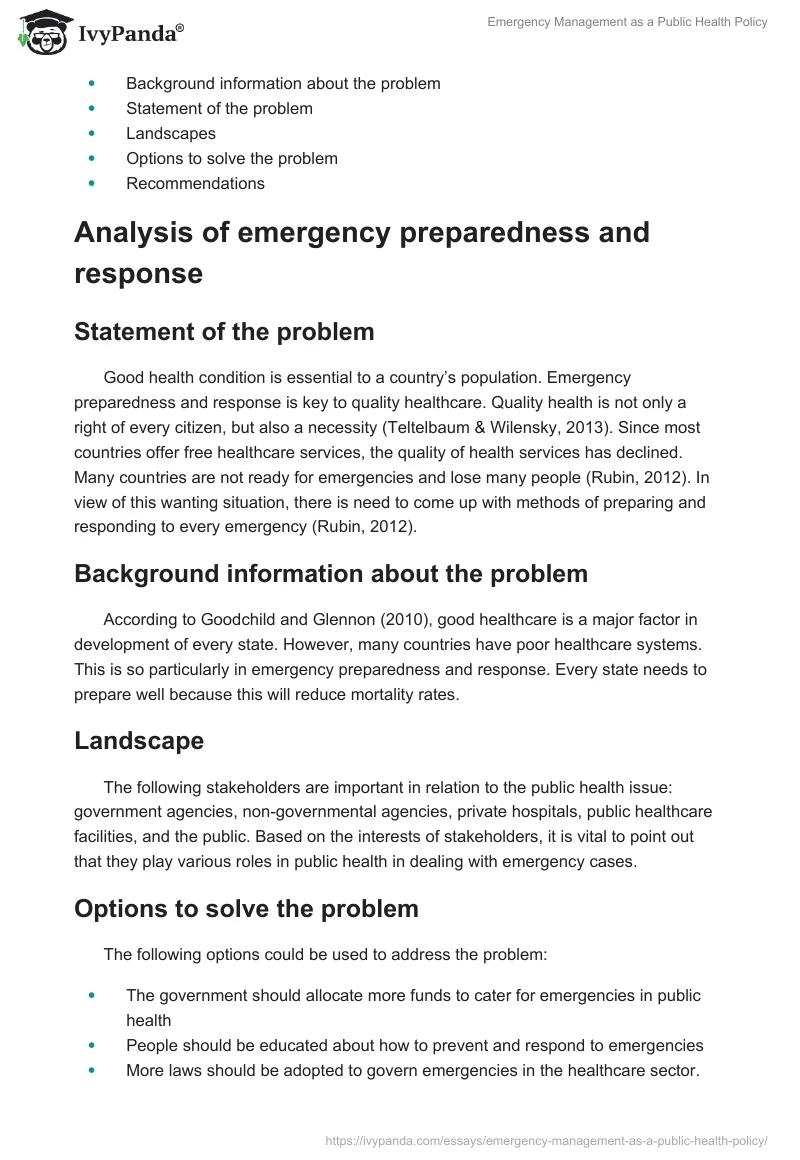 Emergency Management as a Public Health Policy. Page 2
