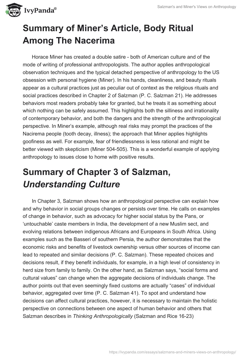 Salzman's and Miner's Views on Anthropology. Page 2