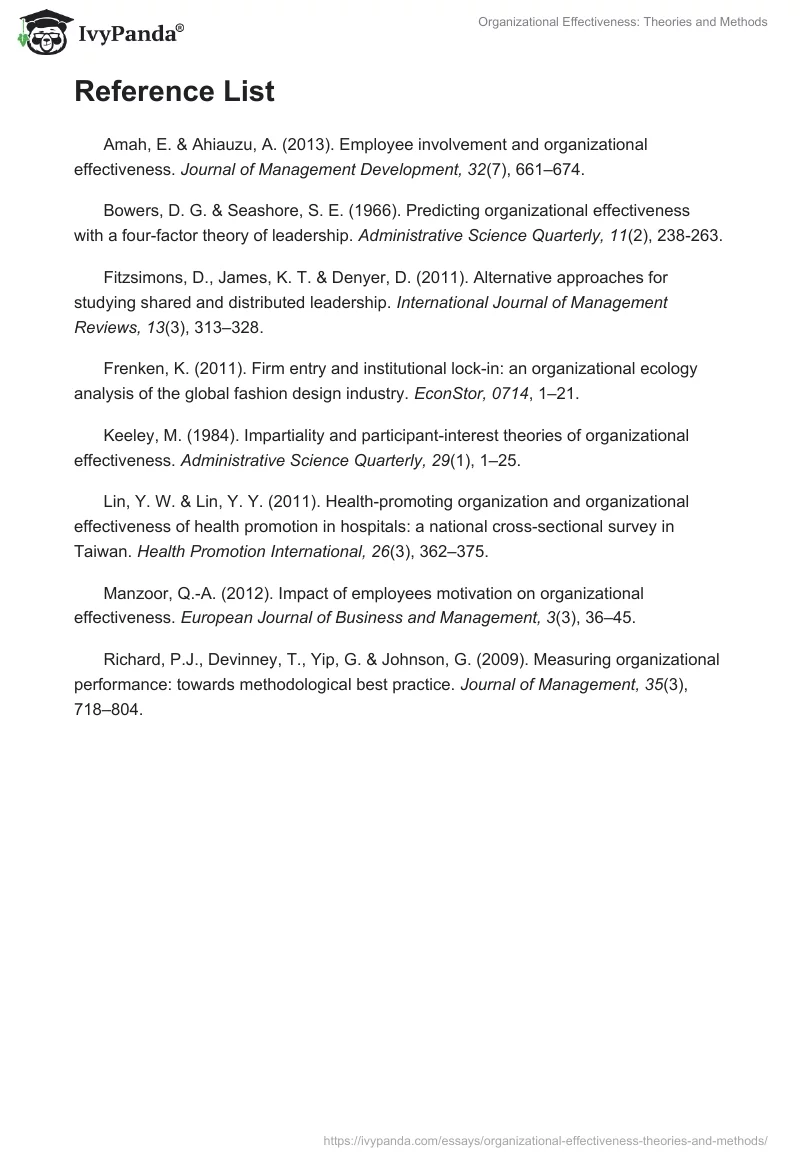 Organizational Effectiveness: Theories and Methods. Page 4