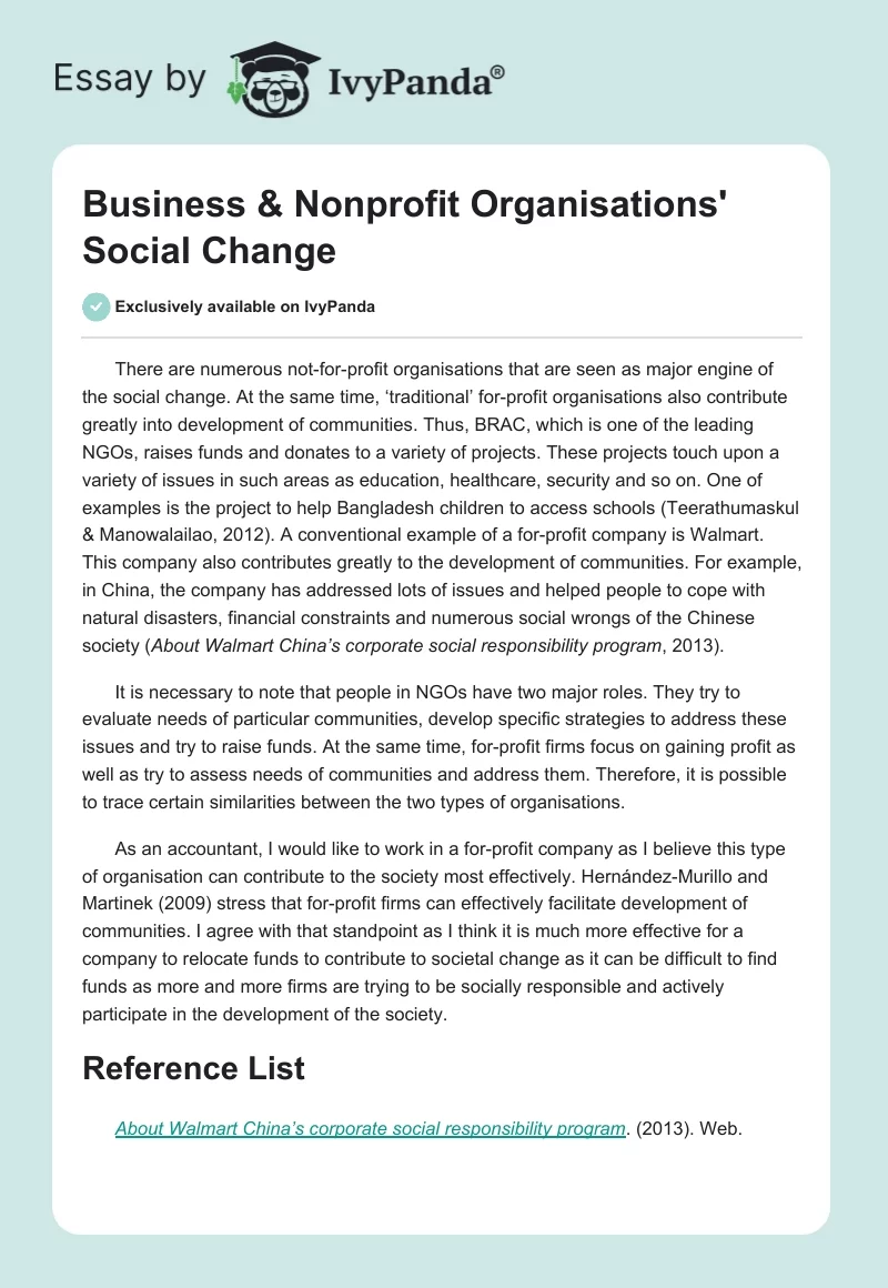 Business & Nonprofit Organisations' Social Change. Page 1