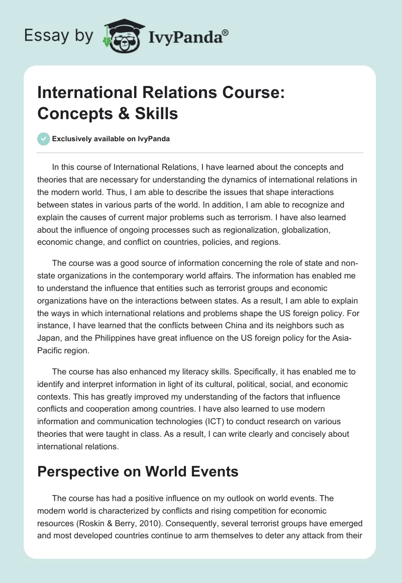 International Relations Course: Concepts & Skills. Page 1