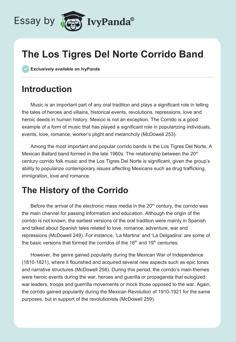 "The Los Tigres Del Norte" Corrido Band. Page 1
