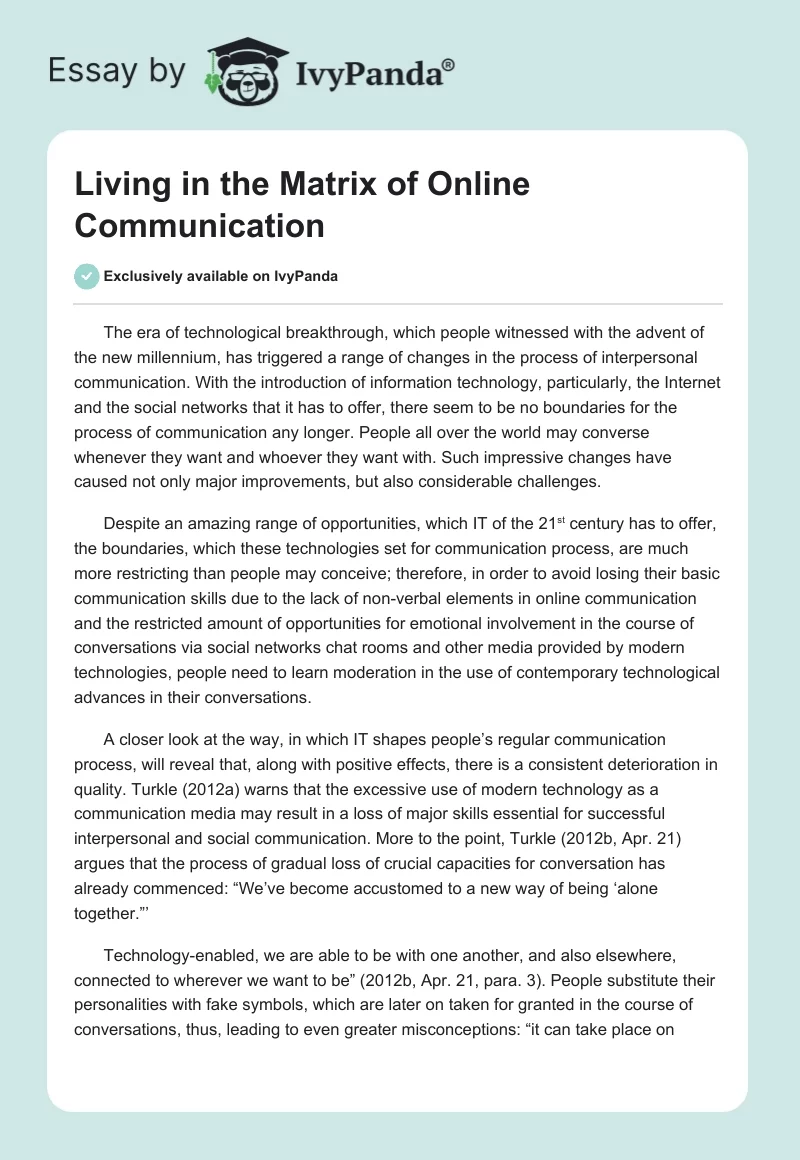 Living in the Matrix of Online Communication. Page 1