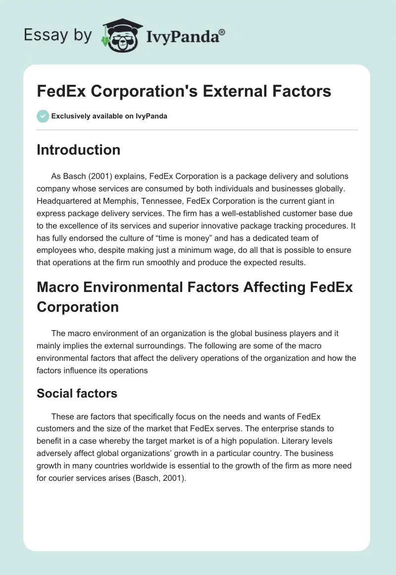 FedEx Corporation's External Factors. Page 1