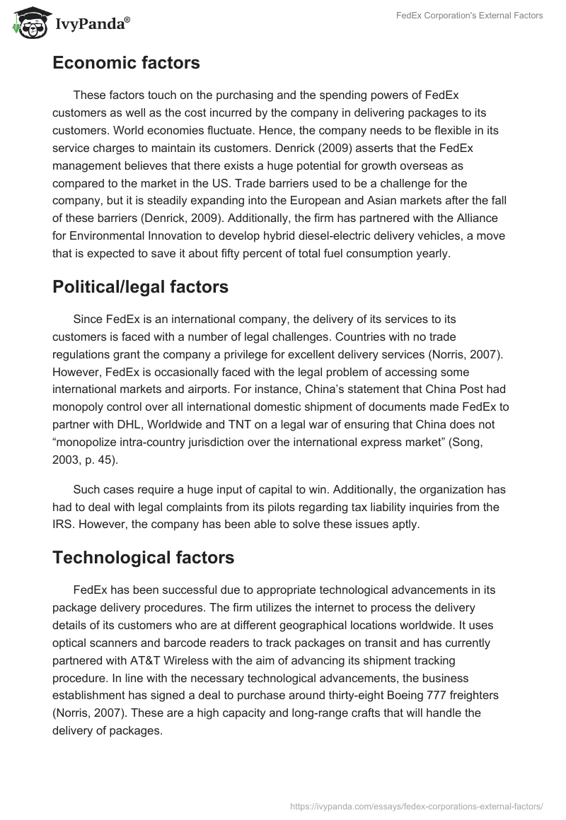 FedEx Corporation's External Factors. Page 2