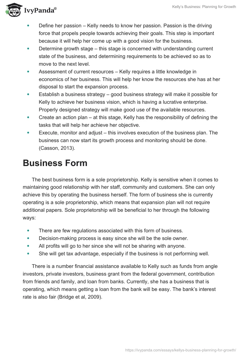 Kelly’s Business: Planning for Growth. Page 2