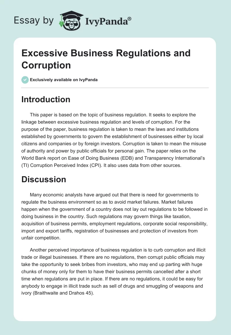 Excessive Business Regulations and Corruption. Page 1