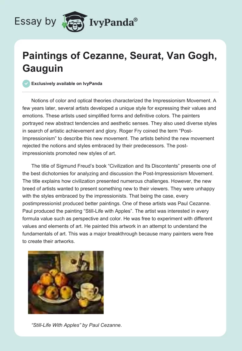 Paintings of Cezanne, Seurat, Van Gogh, Gauguin. Page 1