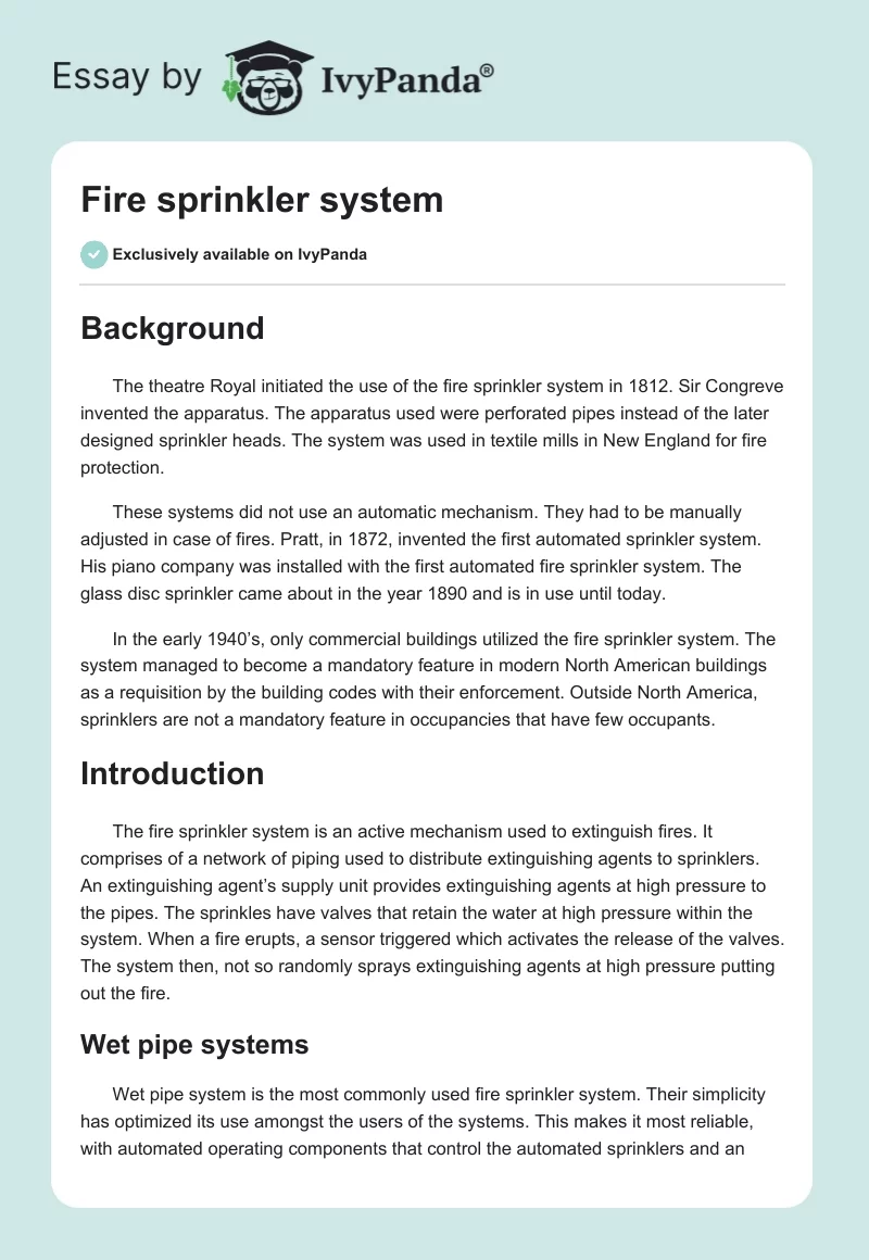 Fire sprinkler system. Page 1
