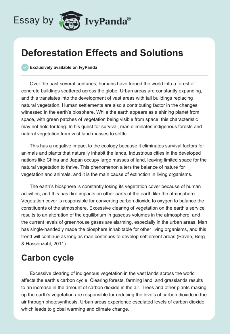 Deforestation Effects and Solutions. Page 1