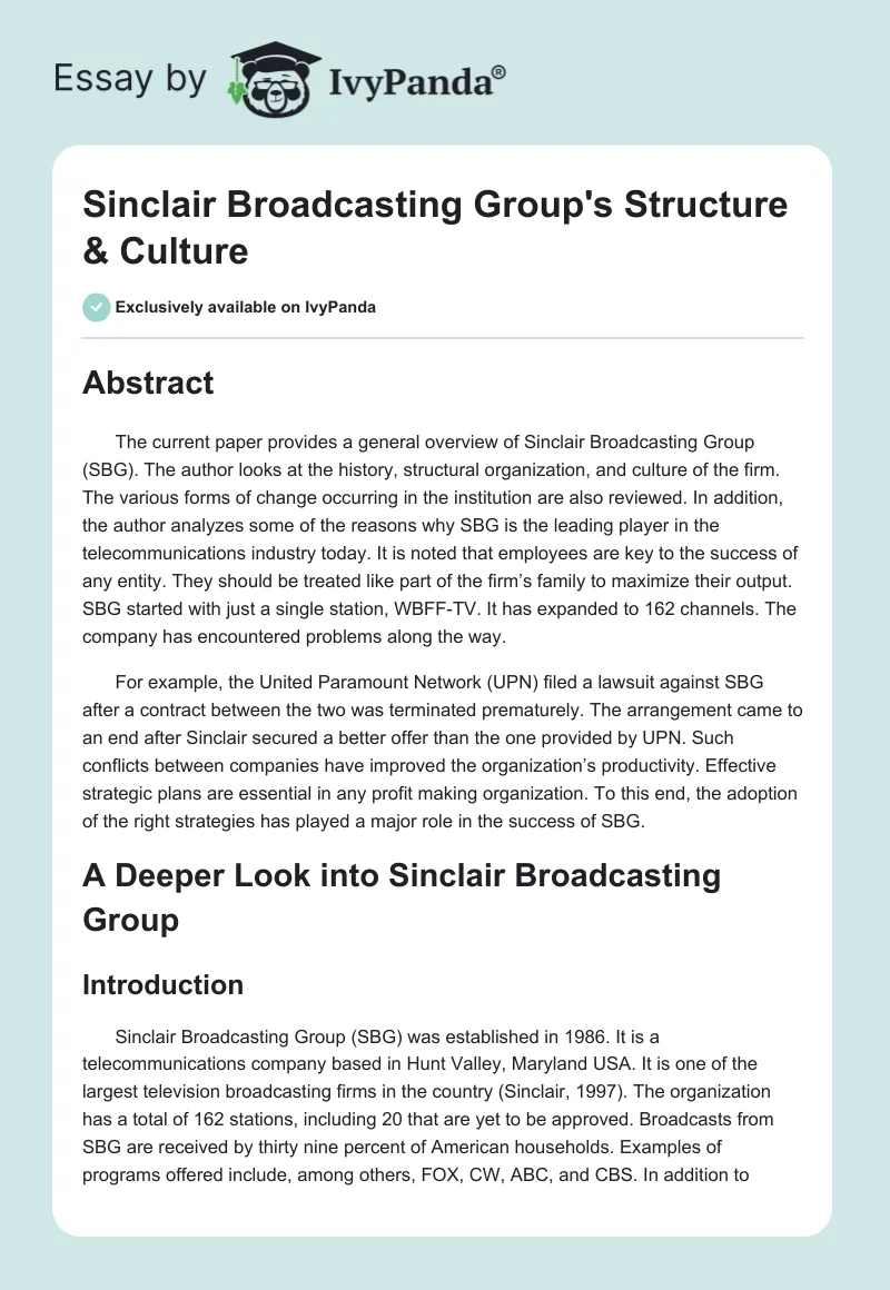 Sinclair Broadcasting Group's Structure & Culture. Page 1
