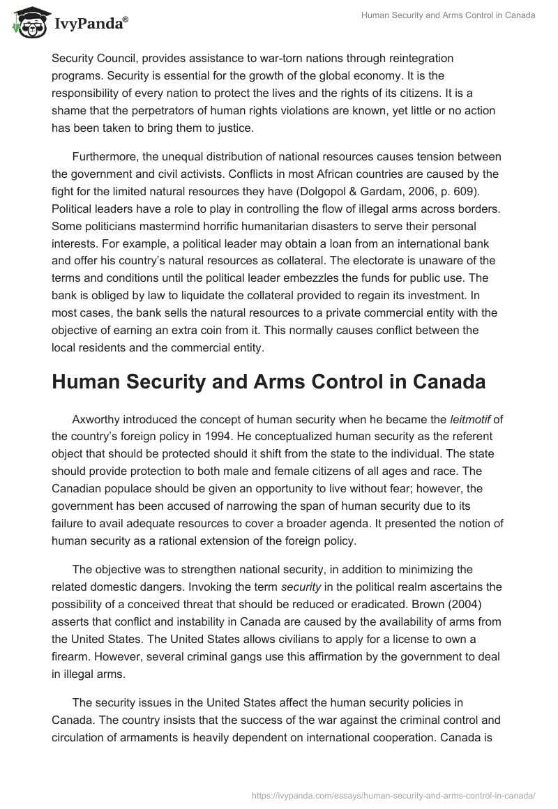Human Security and Arms Control in Canada. Page 3