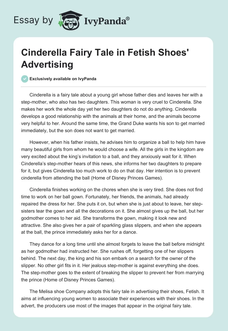 Cinderella Fairy Tale in Fetish Shoes' Advertising. Page 1