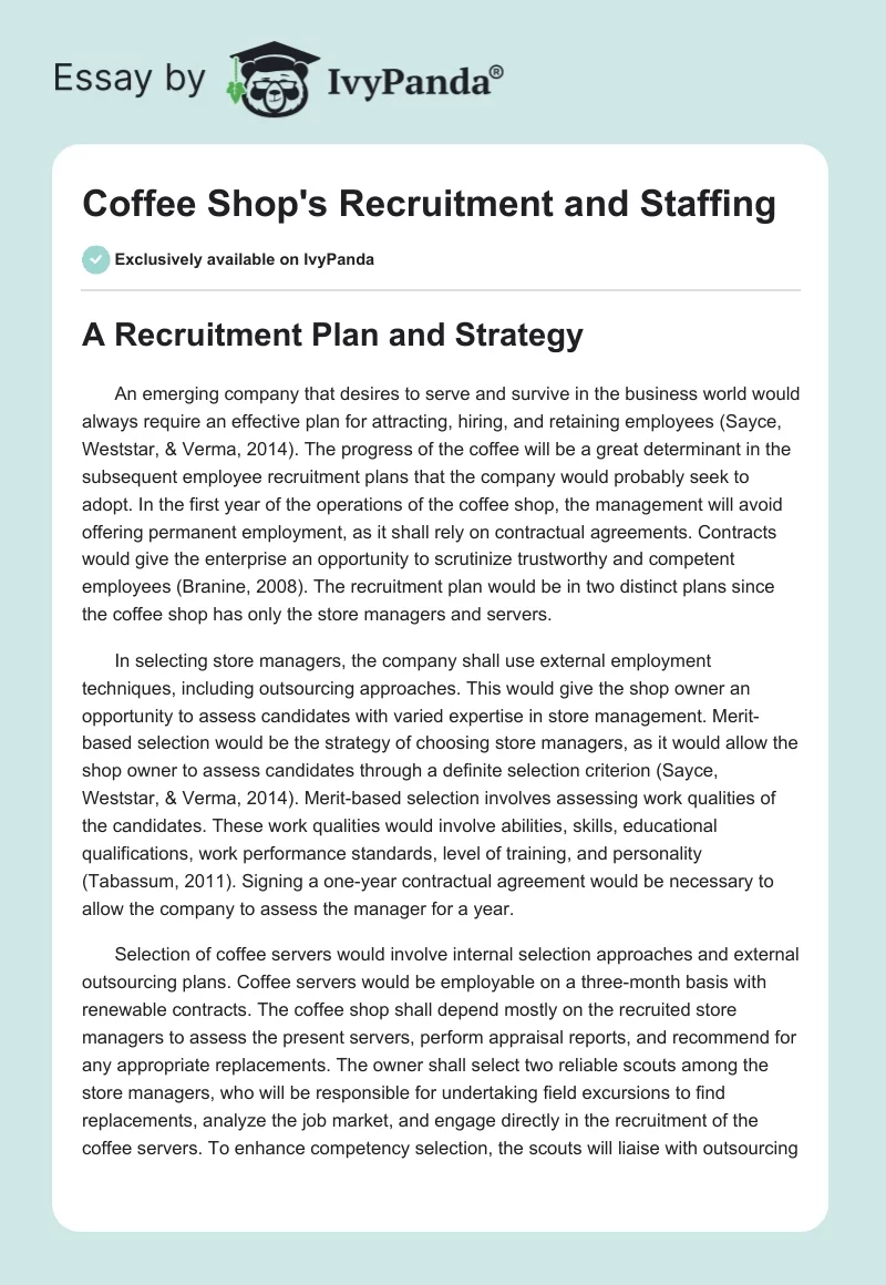 Coffee Shop's Recruitment and Staffing. Page 1