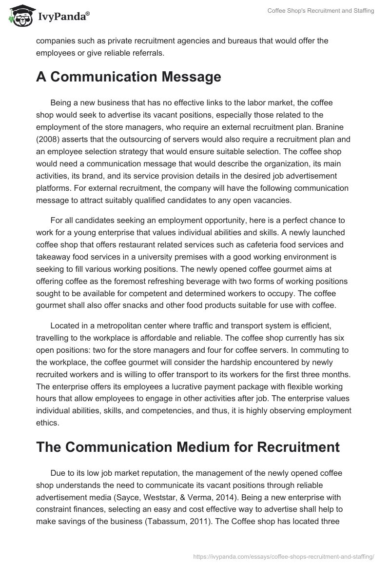 Coffee Shop's Recruitment and Staffing. Page 2