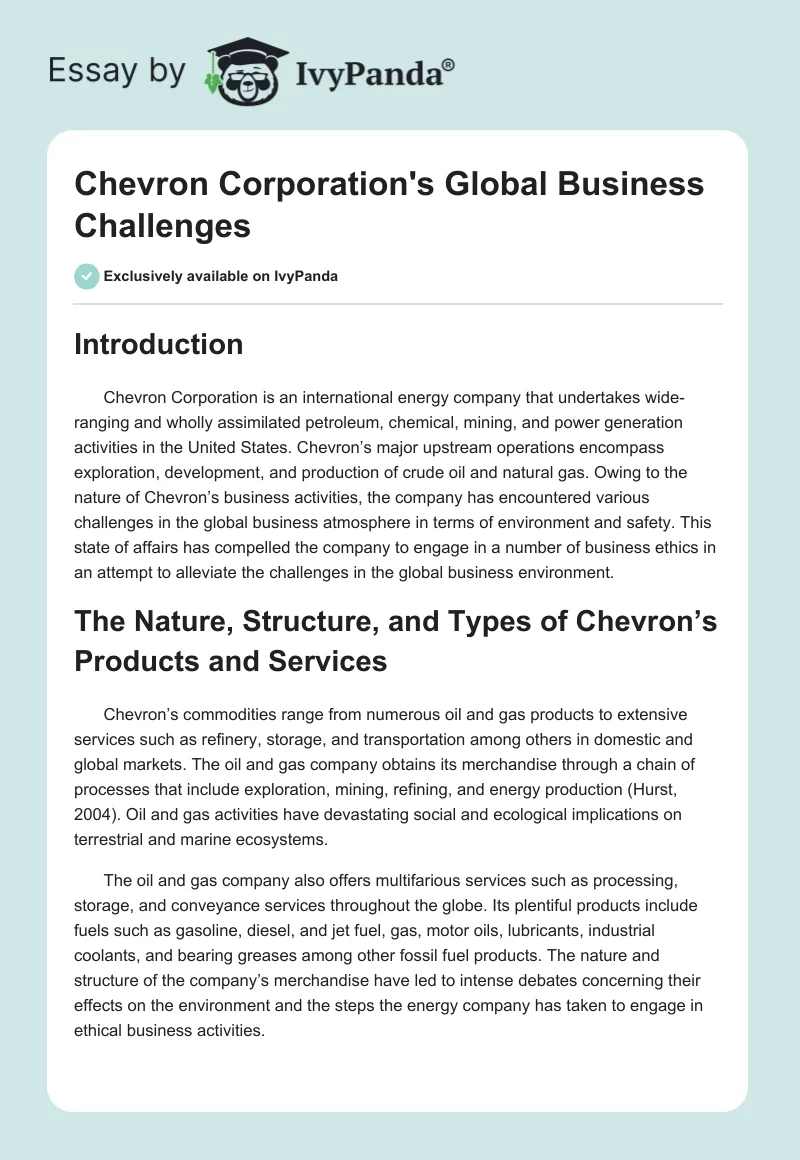 Chevron Corporation's Global Business Challenges. Page 1