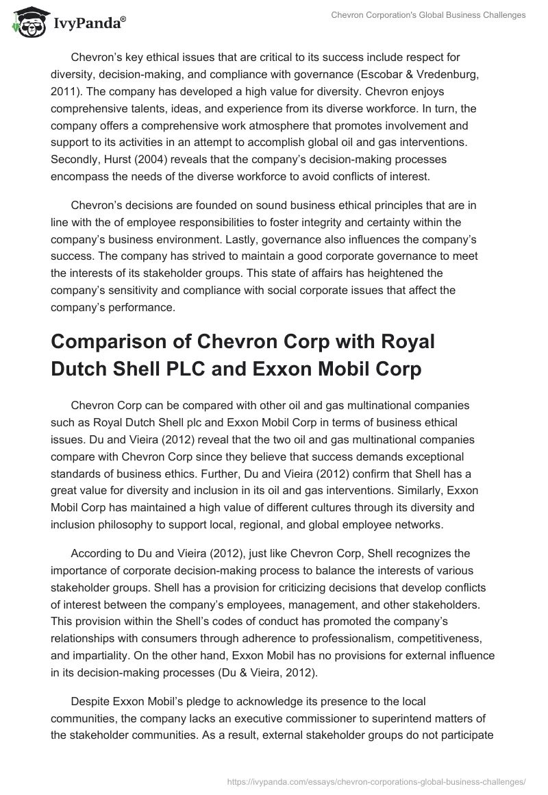 Chevron Corporation's Global Business Challenges. Page 2