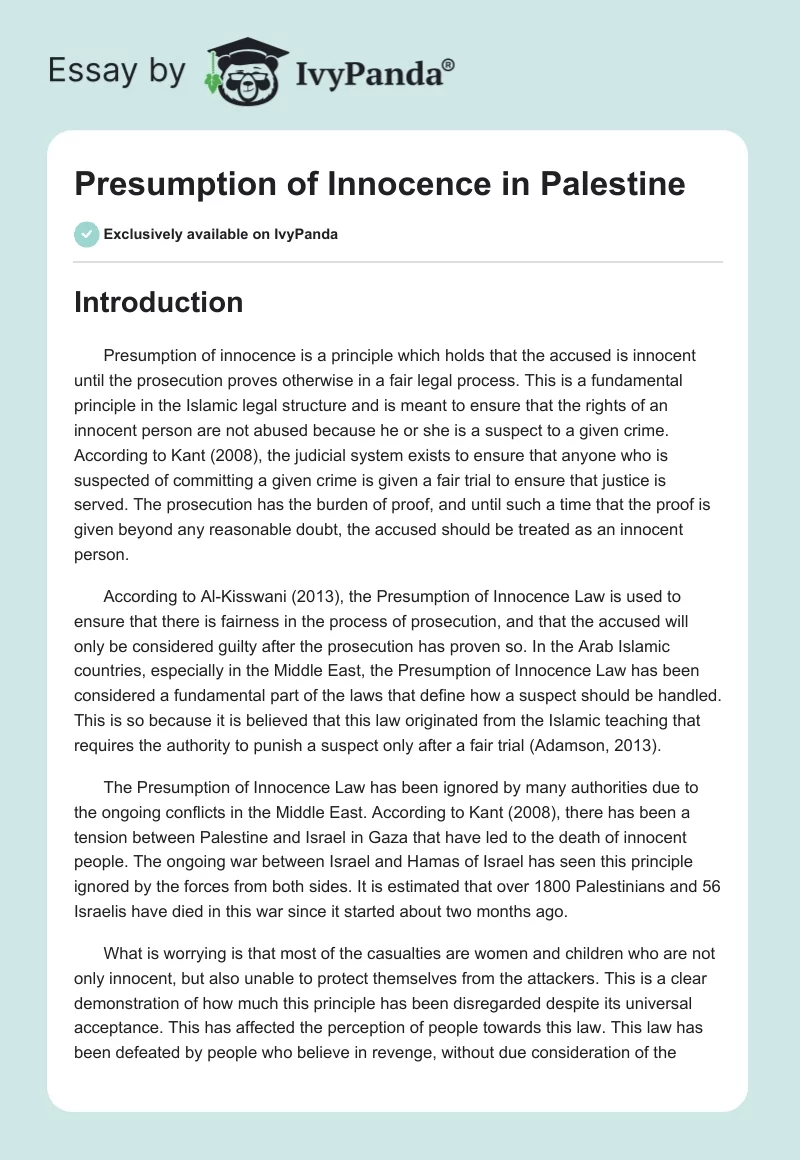 Presumption of Innocence in Palestine. Page 1