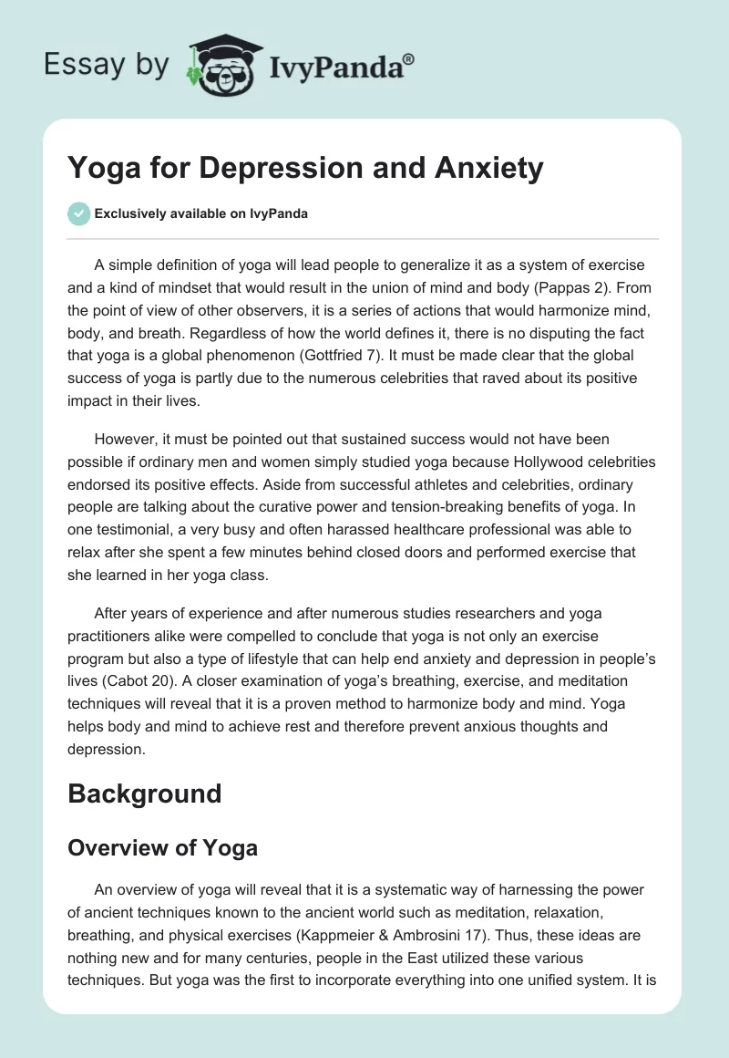 Yoga for Depression and Anxiety. Page 1