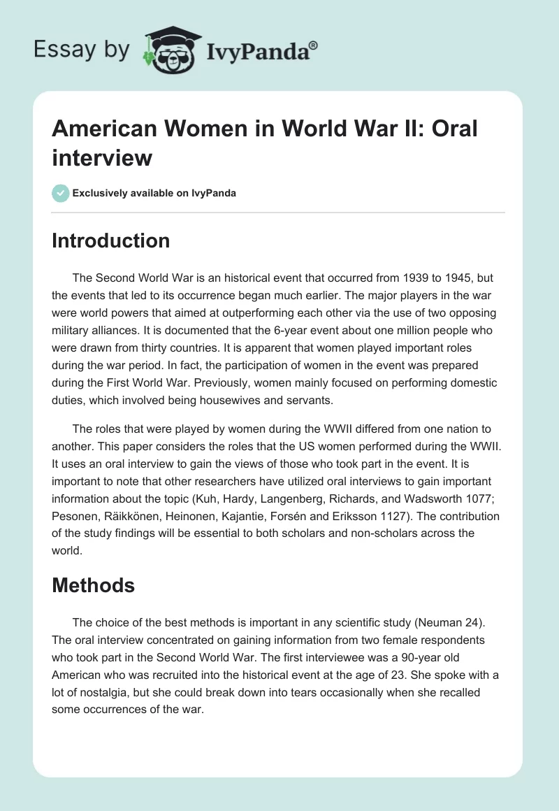 American Women in World War II: Oral Interview. Page 1