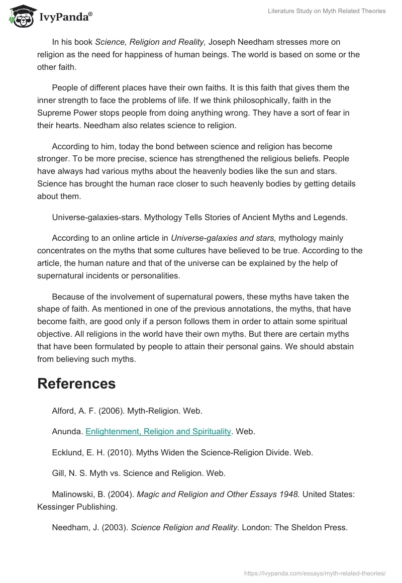 Literature Study on Myth Related Theories. Page 3
