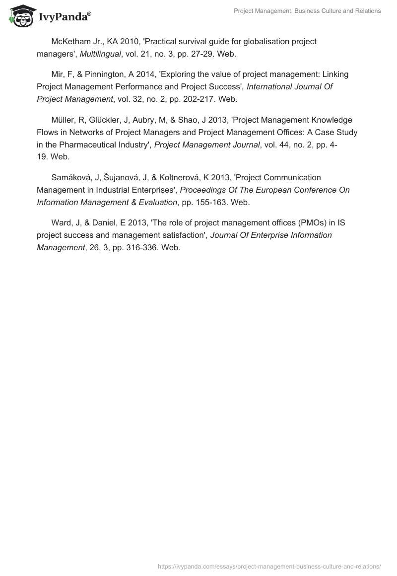 Project Management, Business Culture and Relations. Page 4