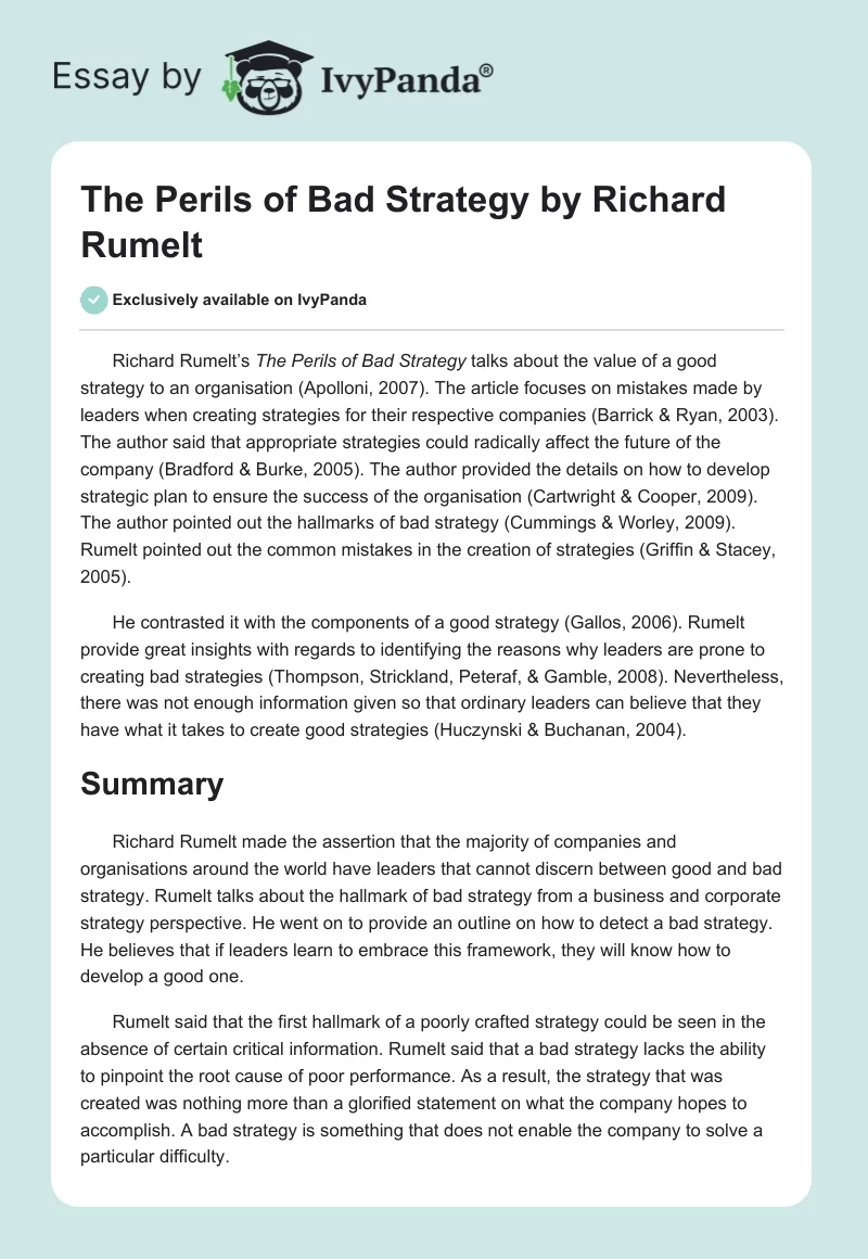 The Perils of Bad Strategy by Richard Rumelt. Page 1
