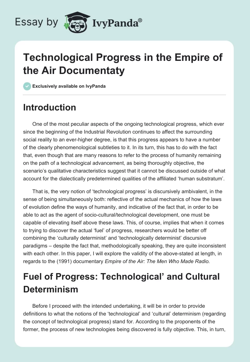 Technological Progress in the Empire of the Air Documentaty. Page 1