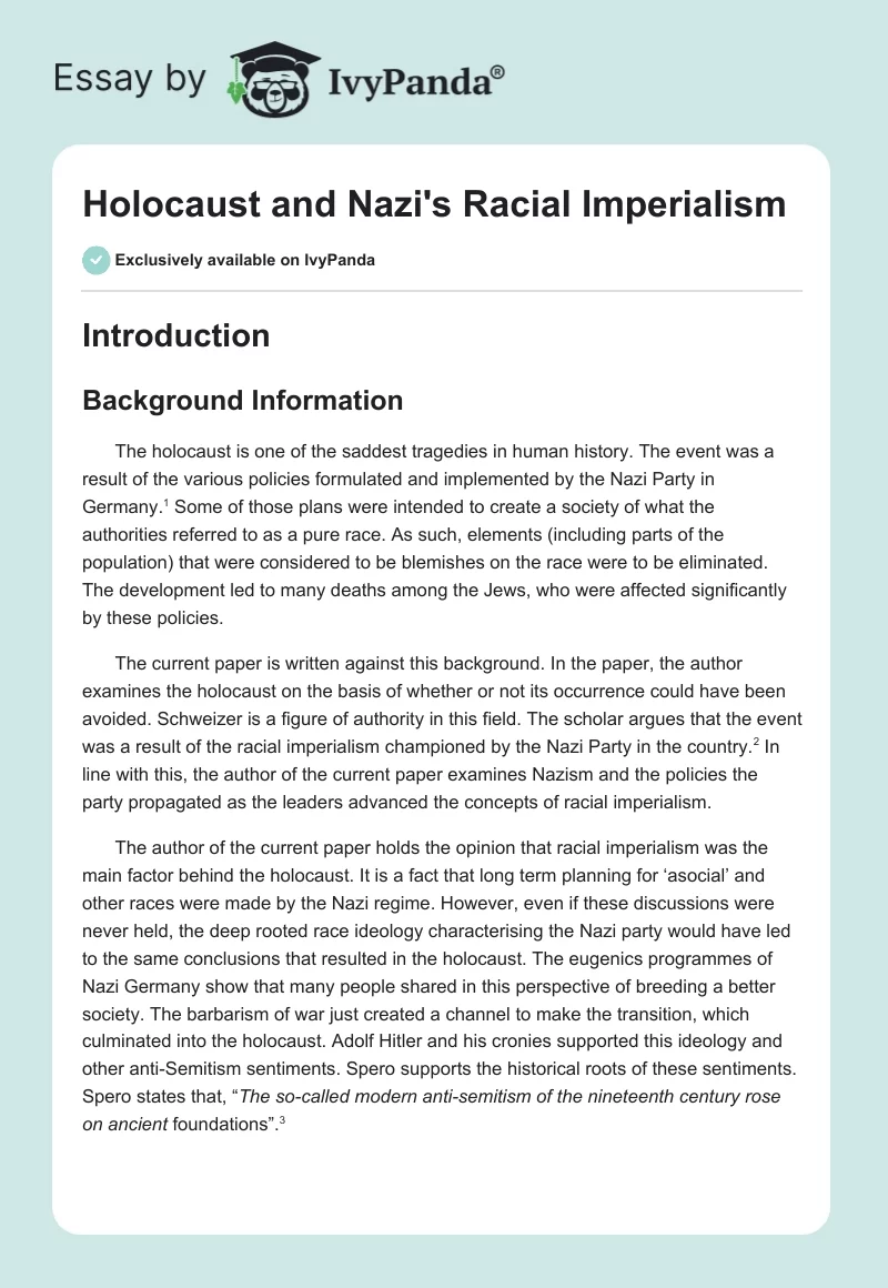 Holocaust and Nazi's Racial Imperialism. Page 1