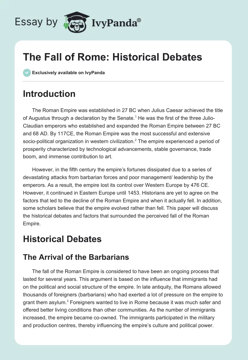 The Fall of Rome: Historical Debates. Page 1