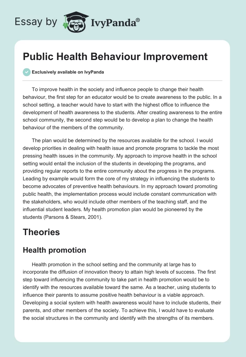Public Health Behaviour Improvement. Page 1