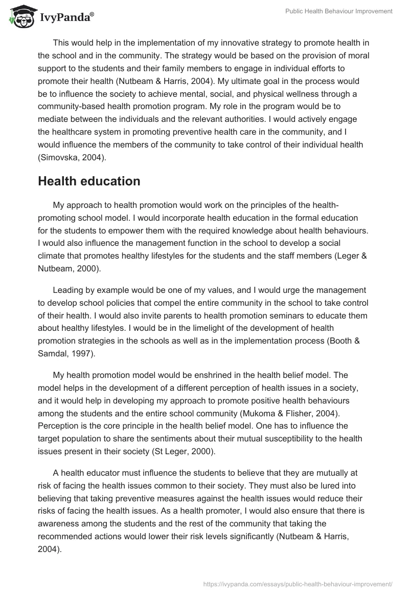 Public Health Behaviour Improvement. Page 2