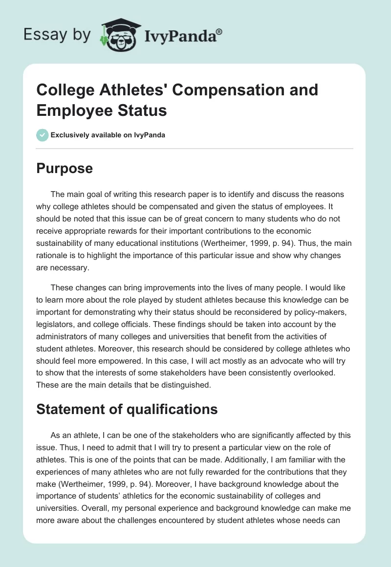 College Athletes' Compensation and Employee Status. Page 1