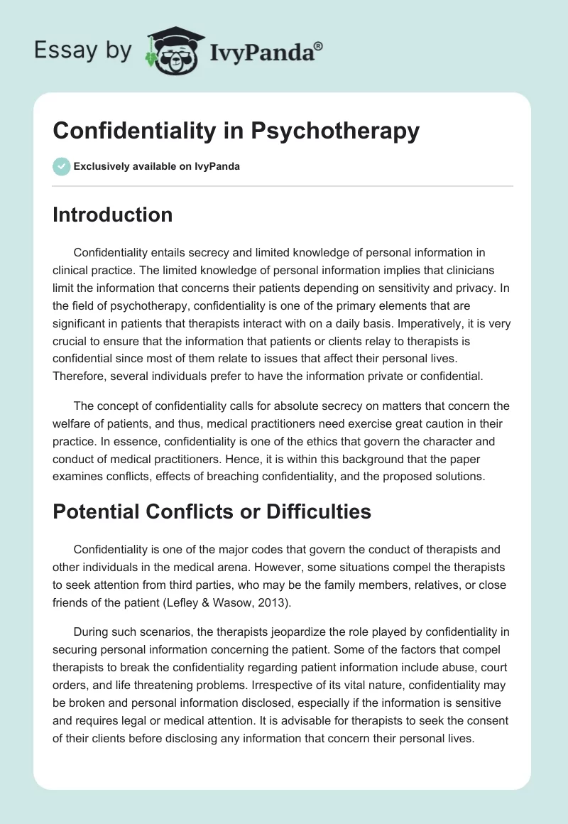 Confidentiality in Psychotherapy. Page 1