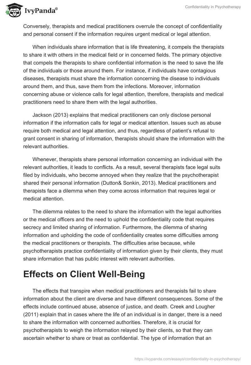 Confidentiality in Psychotherapy. Page 2