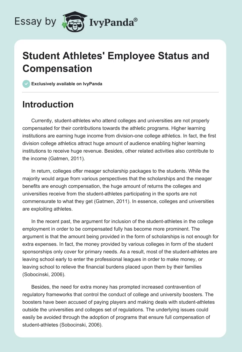 Student Athletes' Employee Status and Compensation. Page 1