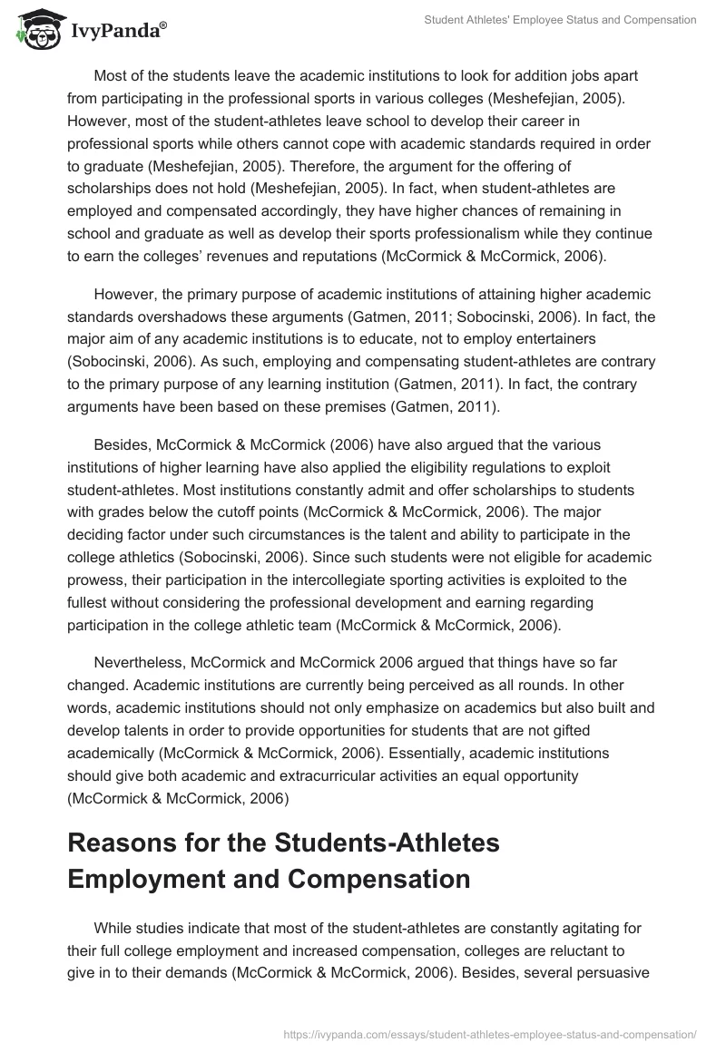 Student Athletes' Employee Status and Compensation. Page 3